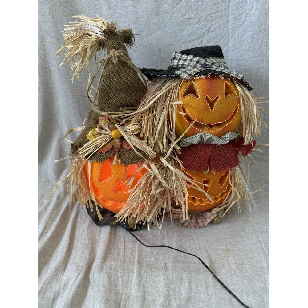 Gemmy Halloween Fiber Optic Light Jack O Lantern Trio Pumpkin 2003 Tested Works